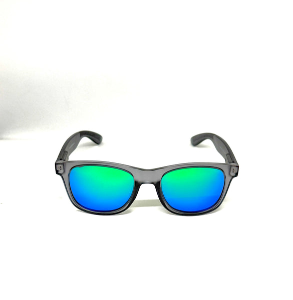 DEFY EMPIRE ORLANDO - MATTE FROSTED GREY FRAME POLARIZED MIRROR GREEN LENSES SUNGLASS