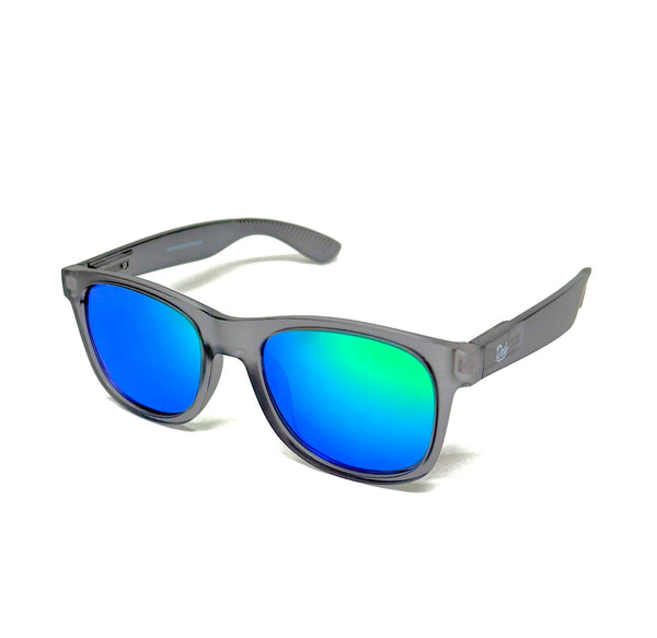 DEFY EMPIRE ORLANDO - MATTE FROSTED GREY FRAME POLARIZED MIRROR GREEN LENSES SUNGLASS