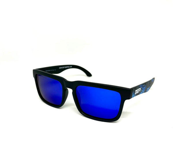 DEFY EMPIRE BROOKLYN PRM PREMIUM - ROYAL BLUE MATTE BLACK FRAME POLARIZED BLUE MIRROR LENSES SUNGLASS