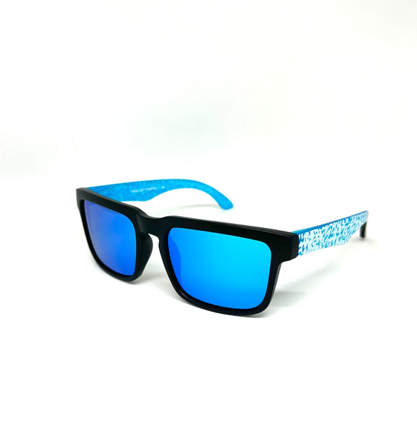 DEFY EMPIRE BROOKLYN SE SPECIAL EDITION - WHITE BLUE ELEPHANT PRINT MATTE BLACK FRAME POLARIZED BLUE MIRROR LENSES SUNGLASS