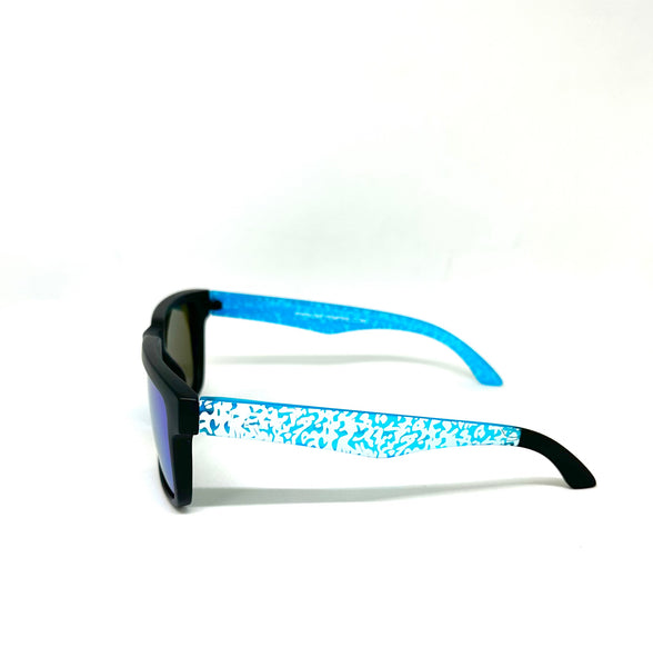 DEFY EMPIRE BROOKLYN SE SPECIAL EDITION - WHITE BLUE ELEPHANT PRINT MATTE BLACK FRAME POLARIZED BLUE MIRROR LENSES SUNGLASS