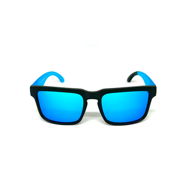 DEFY EMPIRE BROOKLYN SE SPECIAL EDITION - WHITE BLUE ELEPHANT PRINT MATTE BLACK FRAME POLARIZED BLUE MIRROR LENSES SUNGLASS