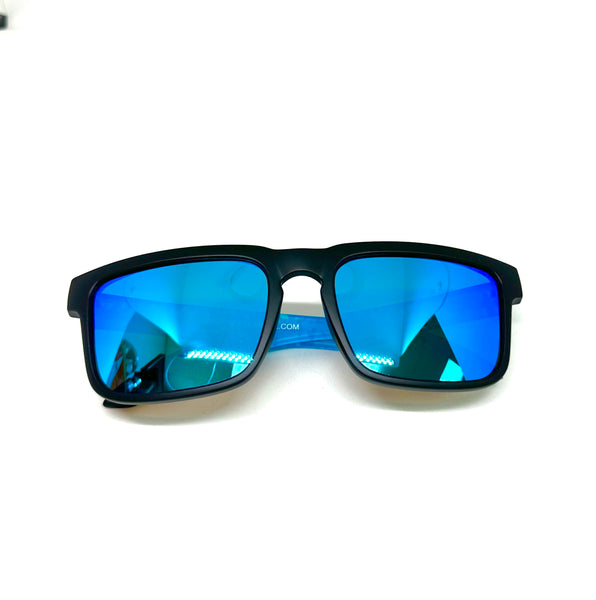 DEFY EMPIRE BROOKLYN SE SPECIAL EDITION - WHITE BLUE ELEPHANT PRINT MATTE BLACK FRAME POLARIZED BLUE MIRROR LENSES SUNGLASS