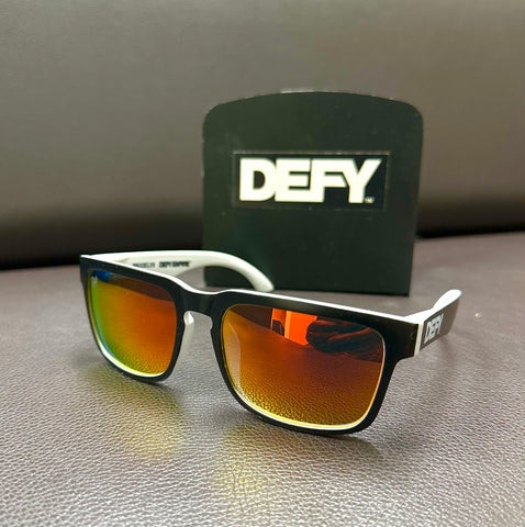 DEFY EMPIRE BROOKLYN - MATTE BLACK AND WHITE FRAME/RED MIRROR POLARIZED LENSES SUNGLASS