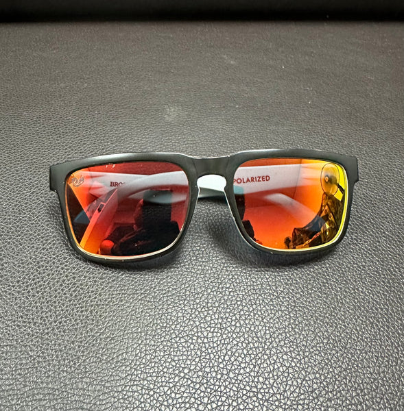 DEFY EMPIRE BROOKLYN - MATTE BLACK AND WHITE FRAME/RED MIRROR POLARIZED LENSES SUNGLASS