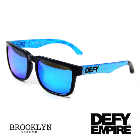 BROOKLYN - MATTE BLACK FRAME/ICE BLUE MIRROR POLARIZED LENSES SUNGLASS ELEPHANT PRINT