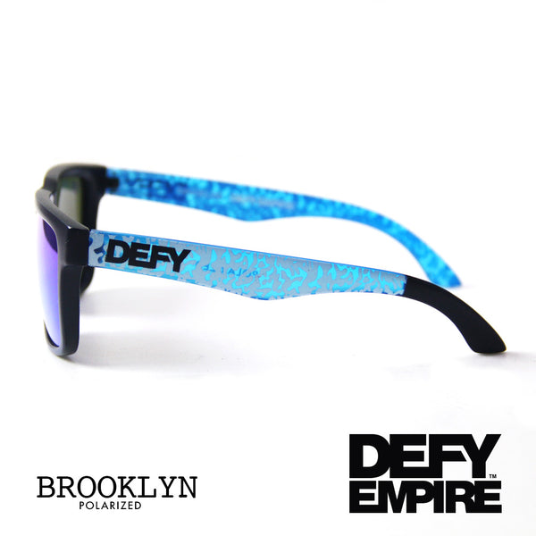 BROOKLYN - MATTE BLACK FRAME/ICE BLUE MIRROR POLARIZED LENSES SUNGLASS ELEPHANT PRINT