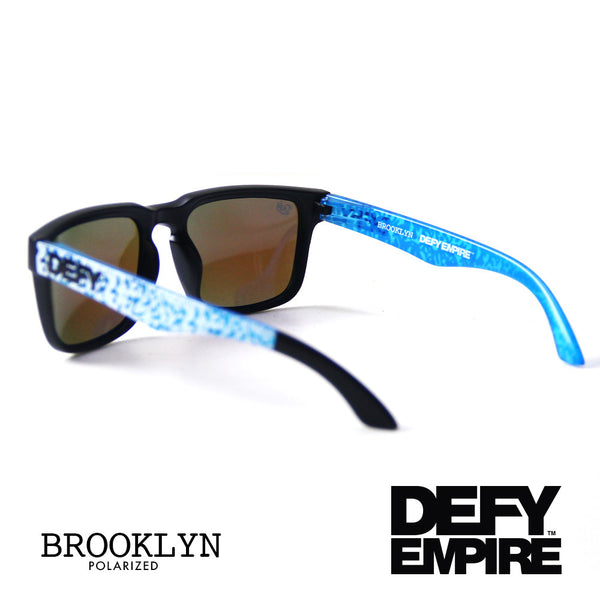 BROOKLYN - MATTE BLACK FRAME/ICE BLUE MIRROR POLARIZED LENSES SUNGLASS ELEPHANT PRINT