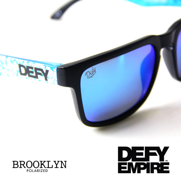 BROOKLYN - MATTE BLACK FRAME/ICE BLUE MIRROR POLARIZED LENSES SUNGLASS ELEPHANT PRINT