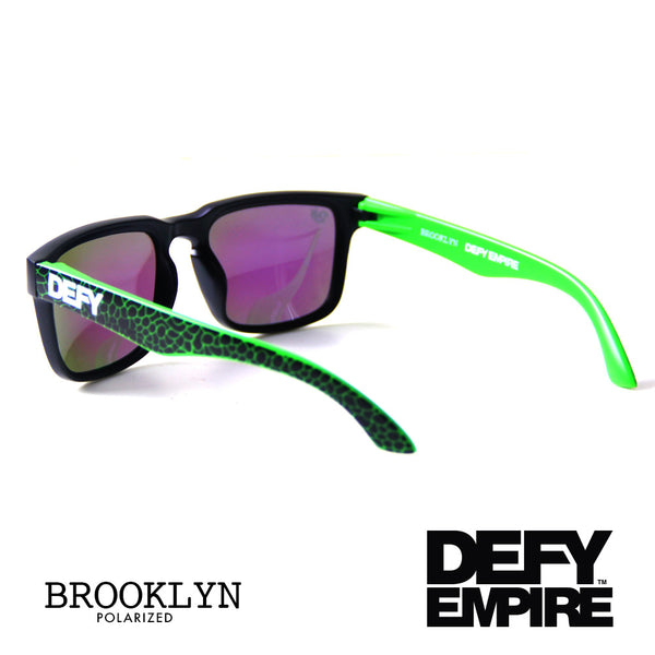 BROOKLYN - MATTE BLACK FRAME/GREEN MIRROR POLARIZED LENSES SUNGLASS ELEPHANT PRINT