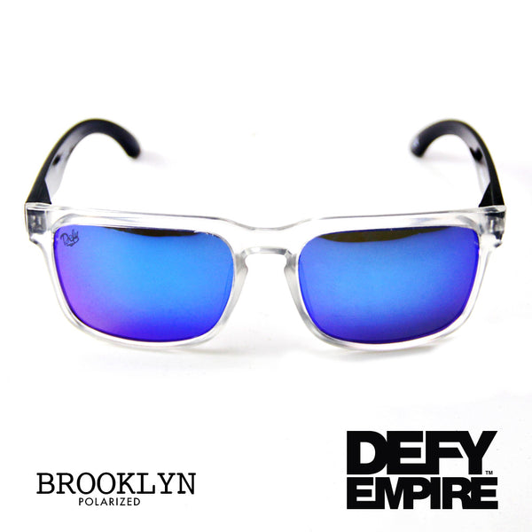 BROOKLYN - CLEAR FRAME/BLUE MIRROR POLARIZED LENSES SUNGLASS JORDAN CEMENT