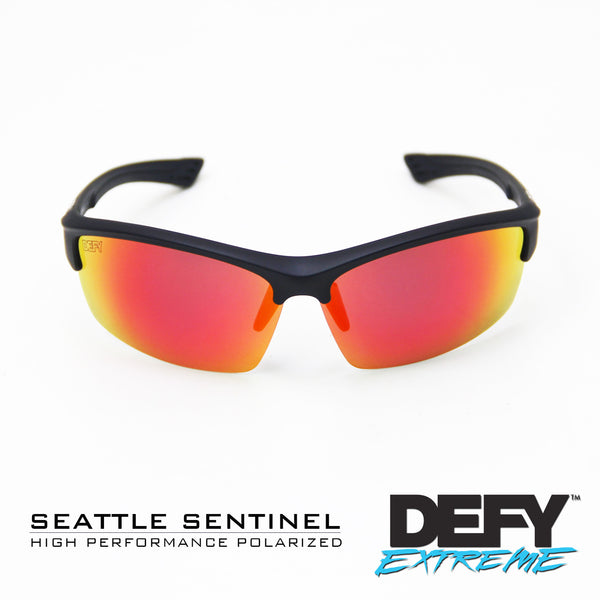 SEATTLE SENTINEL MATTE BLACK/RED POLARIZED SUNGLASS WITH BLUE LIGHT FILTER CLEAR YELLOW LENSES
