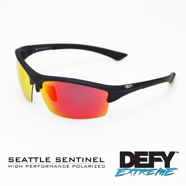 SEATTLE SENTINEL MATTE BLACK/RED POLARIZED SUNGLASS WITH BLUE LIGHT FILTER CLEAR YELLOW LENSES
