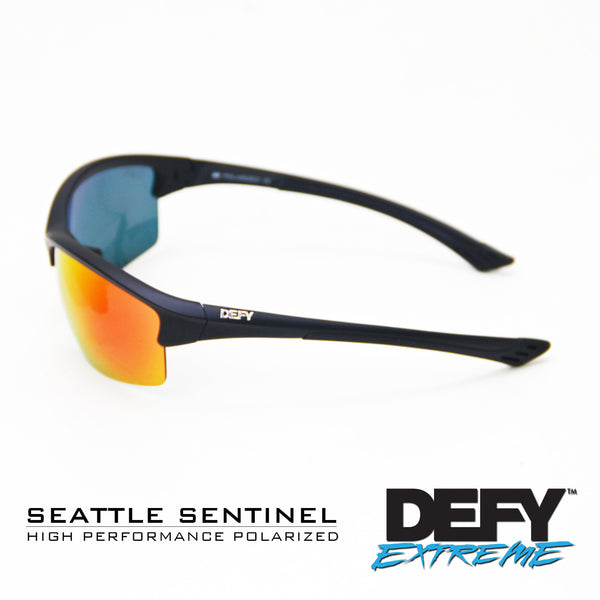 SEATTLE SENTINEL MATTE BLACK/RED POLARIZED SUNGLASS WITH BLUE LIGHT FILTER CLEAR YELLOW LENSES