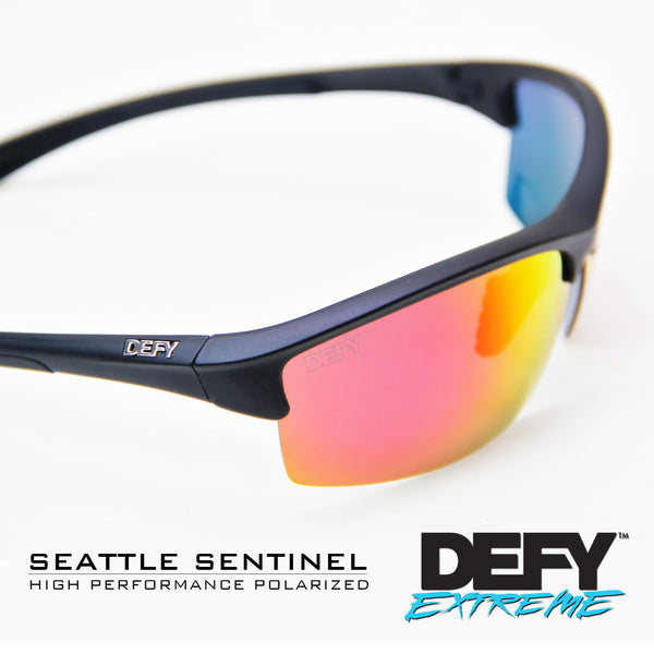 SEATTLE SENTINEL MATTE BLACK/RED POLARIZED SUNGLASS WITH BLUE LIGHT FILTER CLEAR YELLOW LENSES
