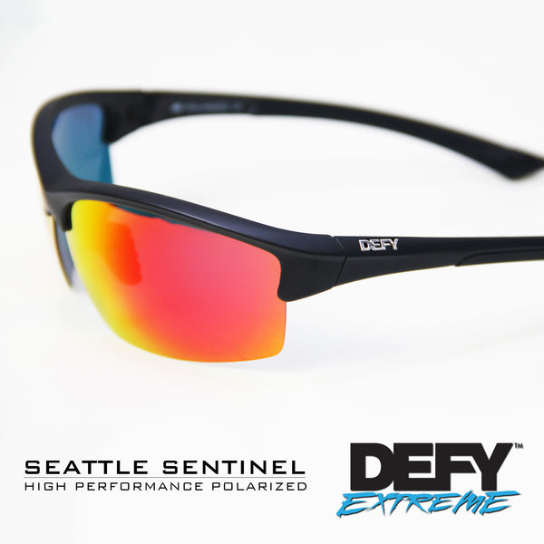 SEATTLE SENTINEL MATTE BLACK/RED POLARIZED SUNGLASS WITH BLUE LIGHT FILTER CLEAR YELLOW LENSES