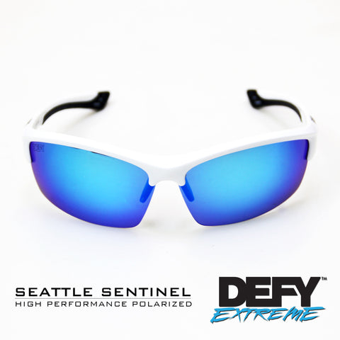 SEATTLE SENTINEL WHITE/BLUE POLARIZED SUNGLASS WITH BLUE LIGHT FILTER CLEAR YELLOW LENSES