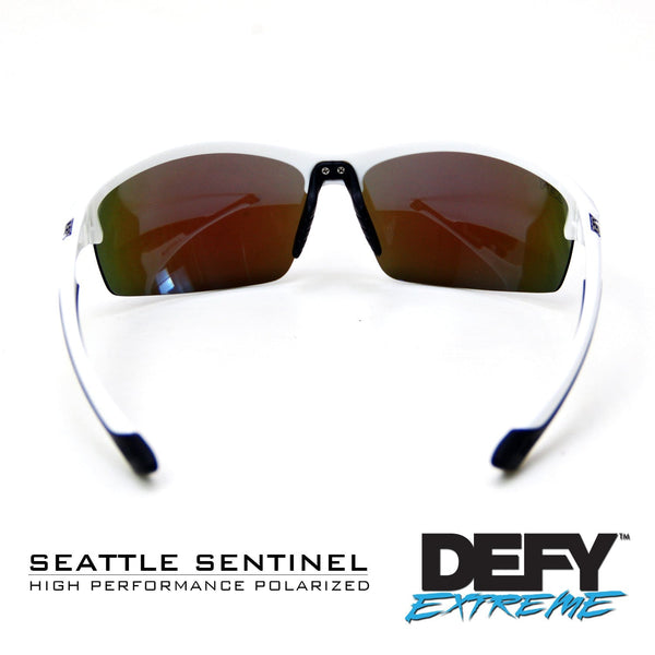 DEFY EMPIRE SEATTLE SENTINEL GLOSS WHITE/SILVER POLARIZED SUNGLASS WITH BLUE LIGHT FILTER CLEAR YELLOW LENSES