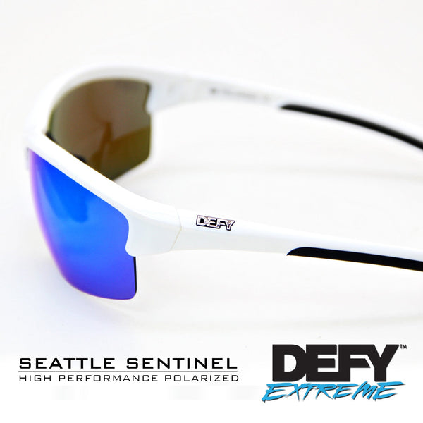 DEFY EMPIRE SEATTLE SENTINEL GLOSS WHITE/RED POLARIZED SUNGLASS WITH BLUE LIGHT FILTER CLEAR YELLOW LENSES