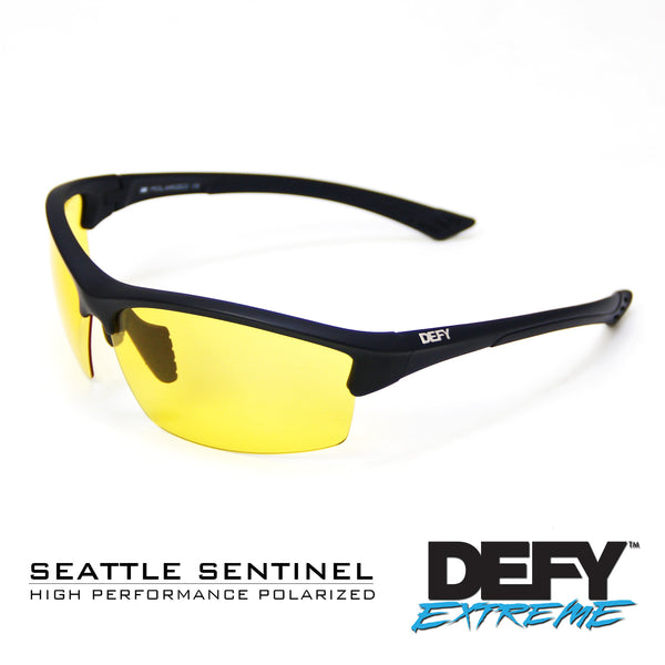 SEATTLE SENTINEL MATTE BLACK/RED POLARIZED SUNGLASS WITH BLUE LIGHT FILTER CLEAR YELLOW LENSES