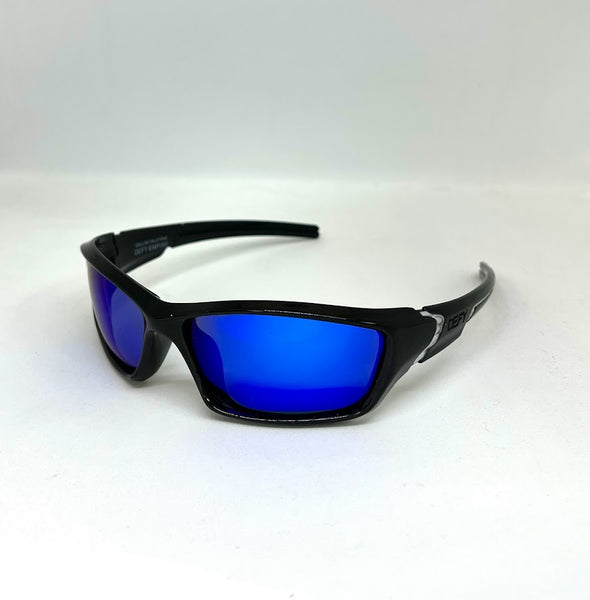 DEFY EMPIRE DALLAS VALKYRIE METALLIC BLACK/BLUE POLARIZED SUNGLASS