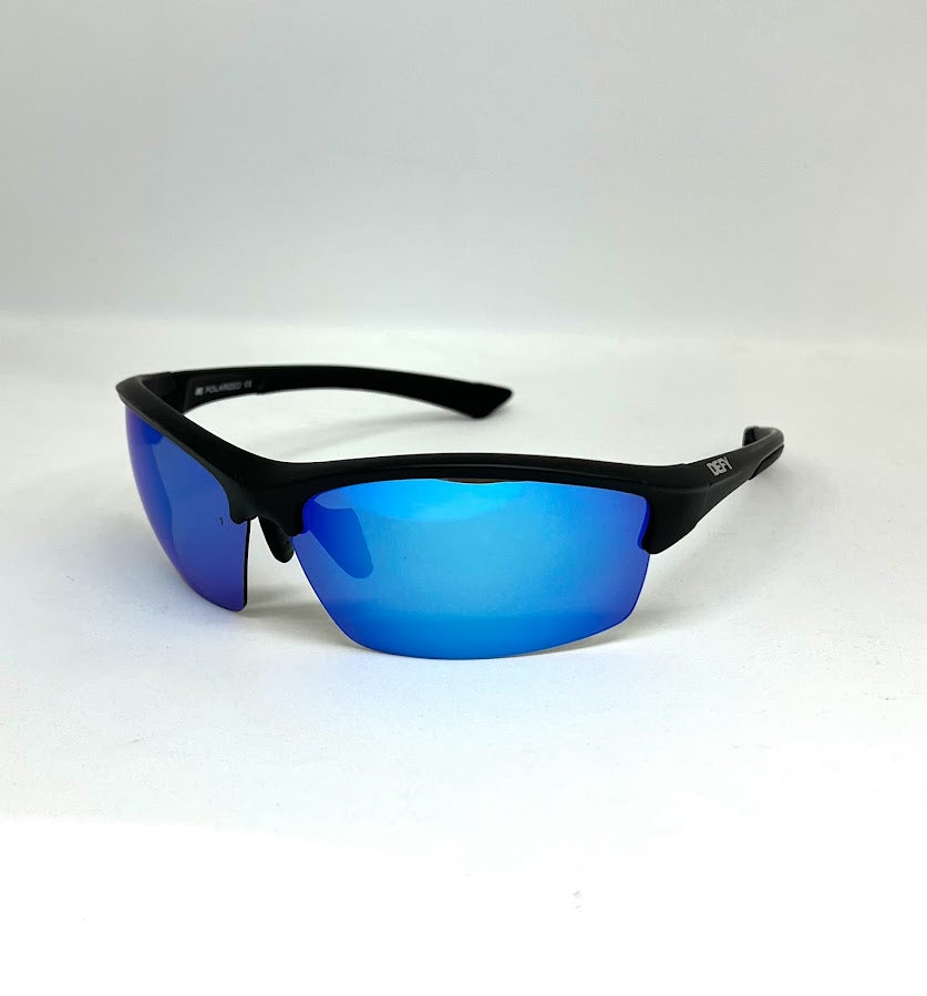 DEFY EMPIRE SEATTLE SENTINEL MATTE BLACK/BLUE POLARIZED SUNGLASS WITH BLUE LIGHT FILTER CLEAR YELLOW LENSES