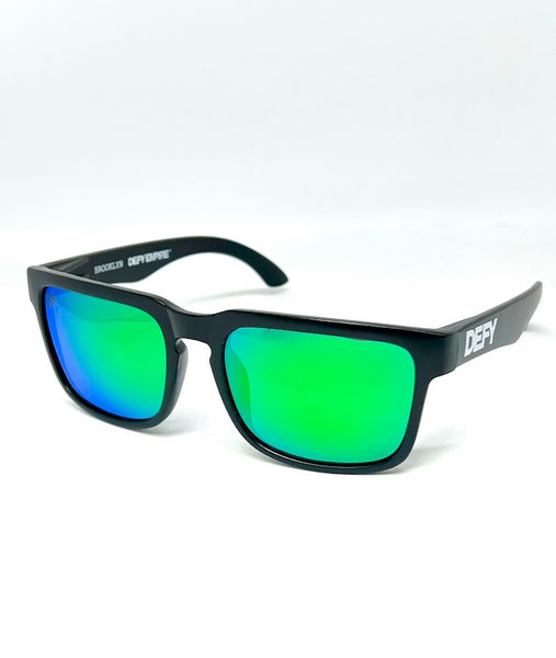 DEFY EMPIRE BROOKLYN - FULL MATTE BLACK FRAME GREEN MIRROR POLARIZED LENSES SUNGLASS