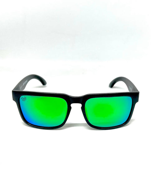 DEFY EMPIRE BROOKLYN - FULL MATTE BLACK FRAME GREEN MIRROR POLARIZED LENSES SUNGLASS