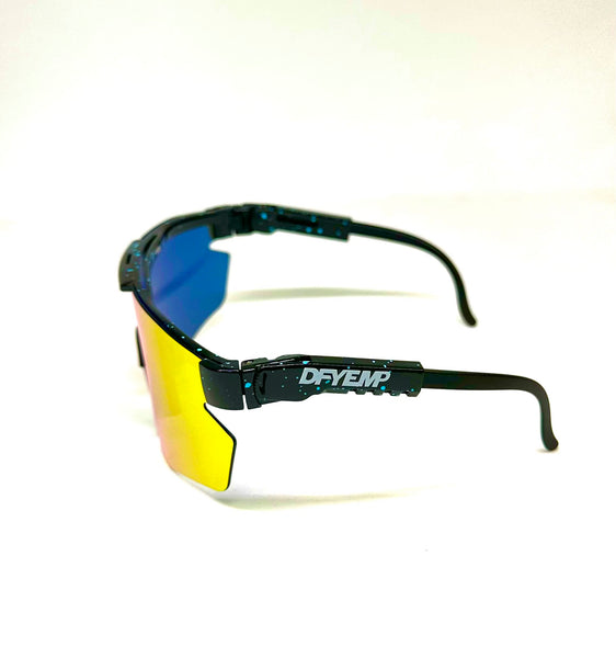 Defy Empire DFYEMP Phoenix -  Gloss Black Splatter Fire Orange Mirror POLARIZED SUNGLASS