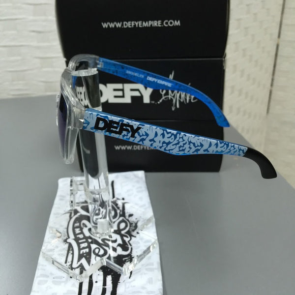 CUSTOMIZED BROOKLYN - CLEAR FRAME/BLUE ELEPHANT PRINT POLARIZED LENSES SUNGLASS