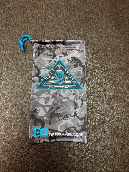 DEFY EMPIRE EXTREME GREY CAMO LARGE MICROFIBRE SUNGLASS POUCH BAG ACTS AS CLEANING CLOTH