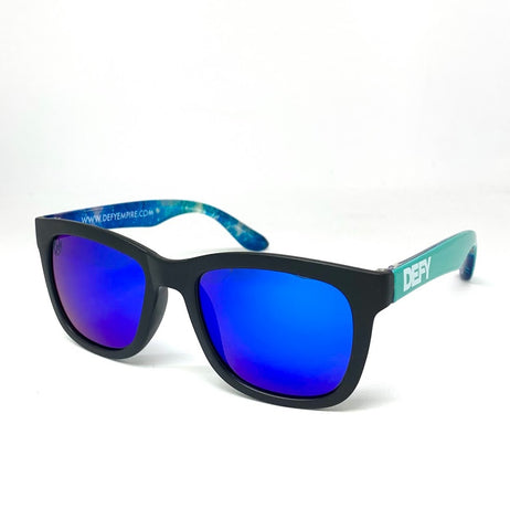 CUSTOMIZED HAWAII -  MATTE BLACK/TEAL BLUE MIRROR POLARIZED SUNGLASS