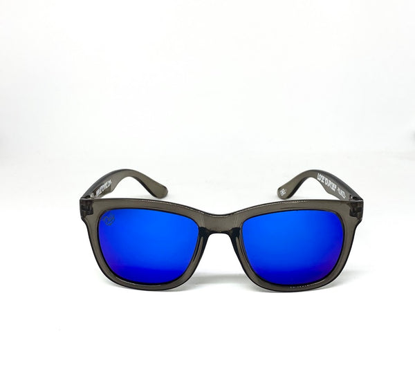 CUSTOMIZED HAWAII - "LOSE YOURSELF" BLACK CLEAR/BLUE MIRROR POLARIZED SUNGLASS LIMITED STOCK