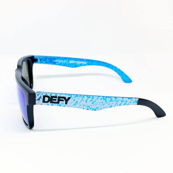 BROOKLYN - MATTE BLACK FRAME/ICE BLUE MIRROR POLARIZED LENSES SUNGLASS ELEPHANT PRINT