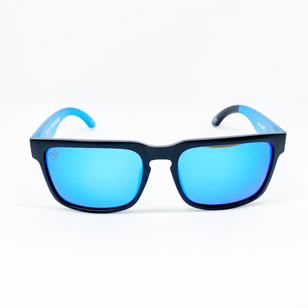 BROOKLYN - MATTE BLACK FRAME/ICE BLUE MIRROR POLARIZED LENSES SUNGLASS ELEPHANT PRINT