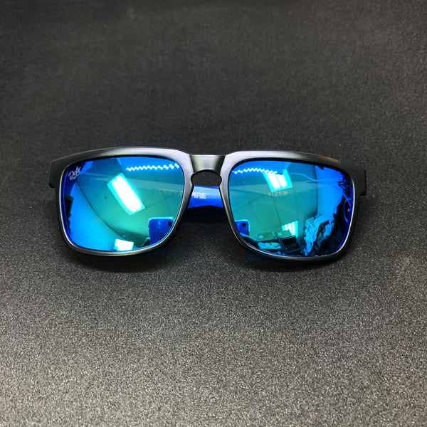 BROOKLYN - MATTE BLACK FRAME/ICE BLUE MIRROR POLARIZED LENSES SUNGLASS ELEPHANT PRINT