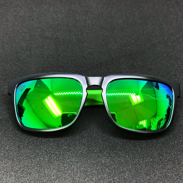 BROOKLYN - MATTE BLACK FRAME/GREEN MIRROR POLARIZED LENSES SUNGLASS ELEPHANT PRINT