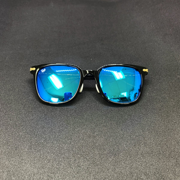 BEL AIR - GLOSS BLACK FRAME/BLUE MIRROR POLARIZED LENSES SUNGLASS