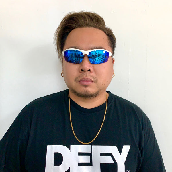 DEFY EMPIRE SEATTLE SENTINEL BLACK CLEAR/BLUE MIRROR POLARIZED SUNGLASS WITH BLUE LIGHT FILTER CLEAR YELLOW LENSES