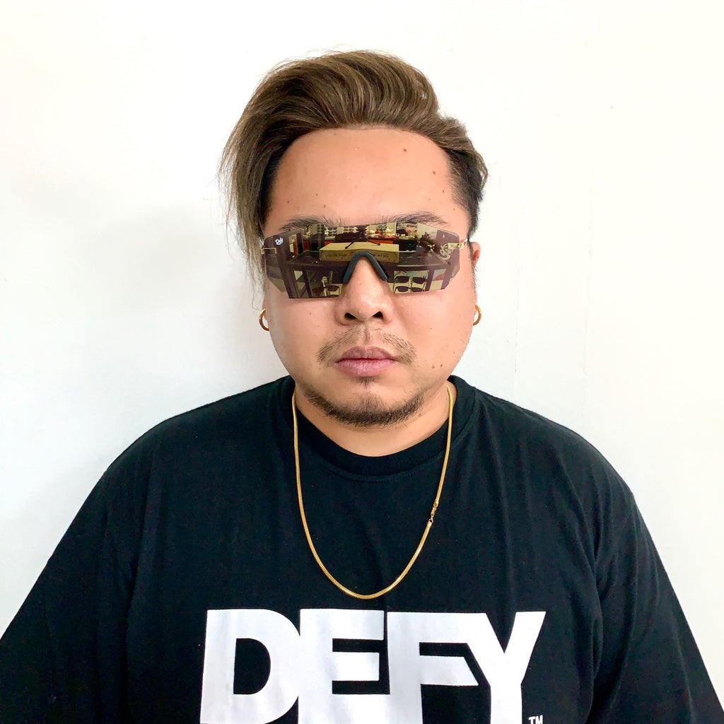 ROCKFORD PLATINUM FRAME / BLUE MIRROR LENSES SUNGLASS Defy Empire