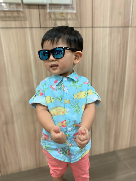 FLORIDA KIDS - GLOSS BABY PINK BLUE / BLUE MIRROR POLARIZED SUNGLASS