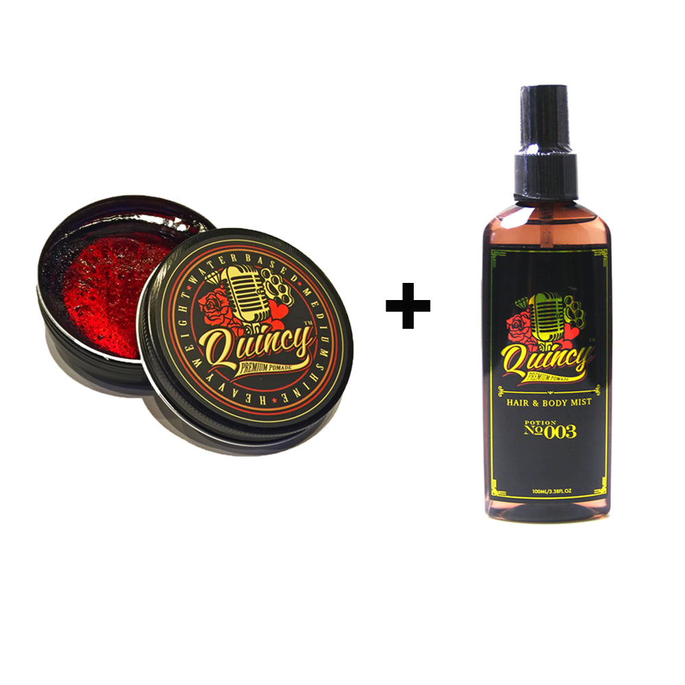 BUNDLE DEAL - 1 QUINCY HAIR AND BODY MIST #003 100ML + 1 QUINCY POMADE ORIGINAL 100ML